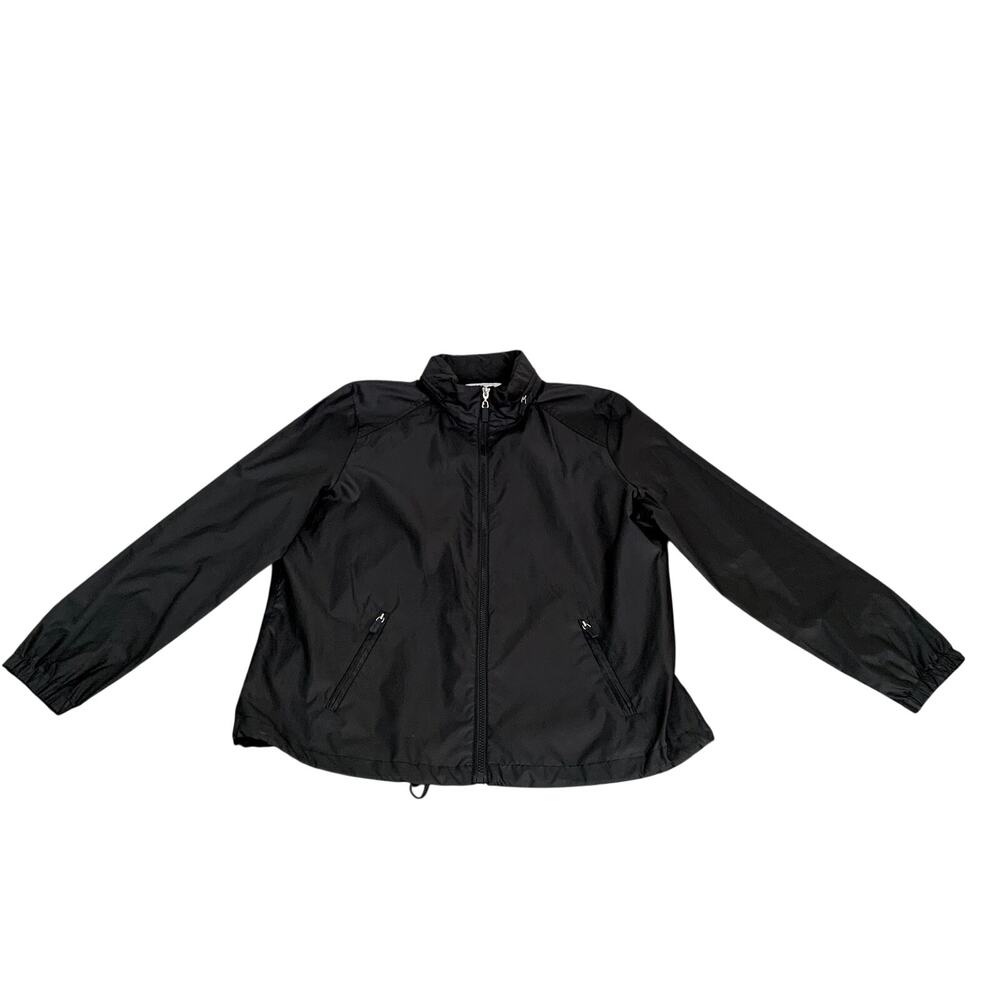 Liz Claiborne Black Windbreaker with Hidden Hood Jacket Size L